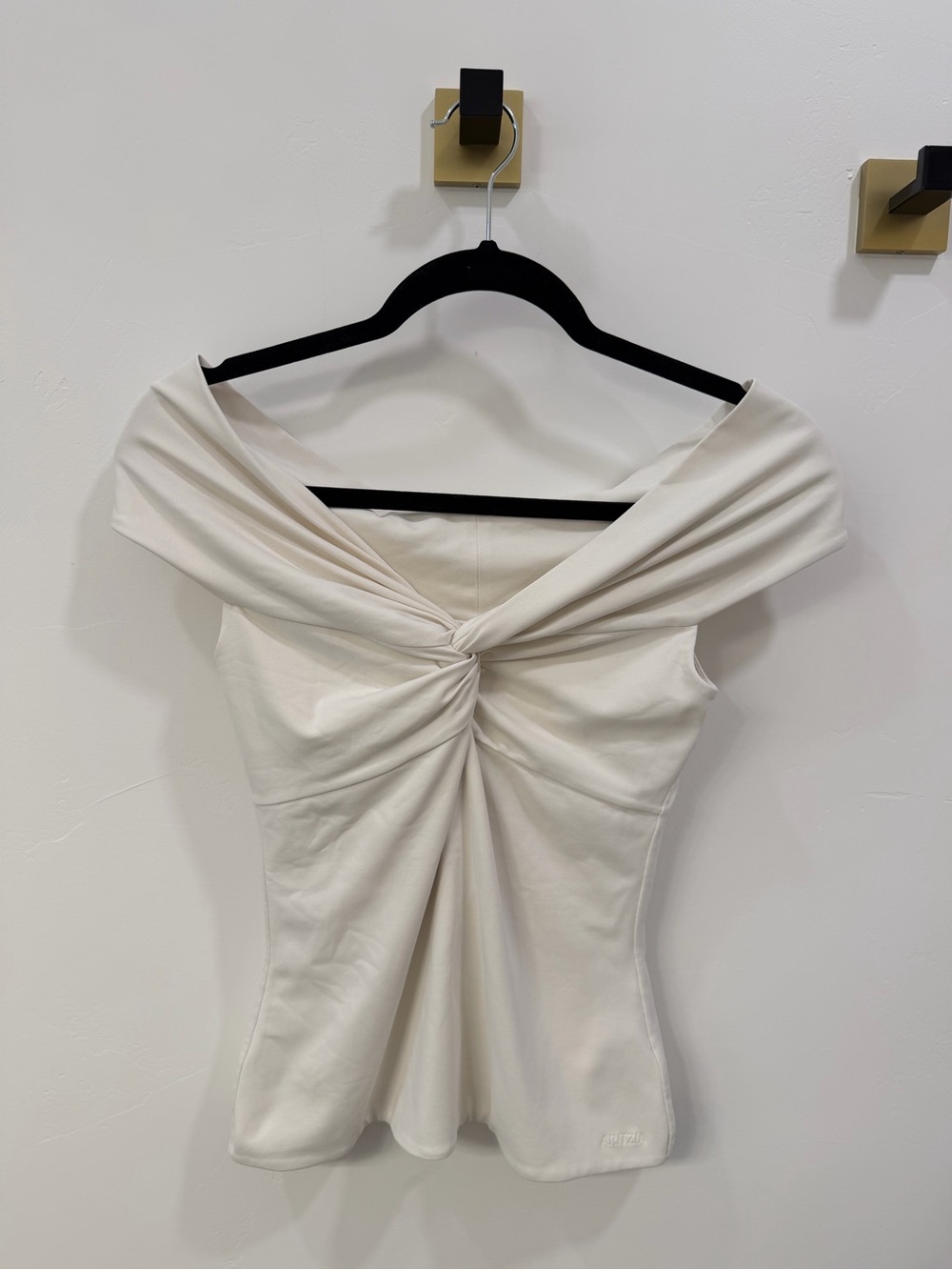 Aritzia cream off the shoulder twist-front top